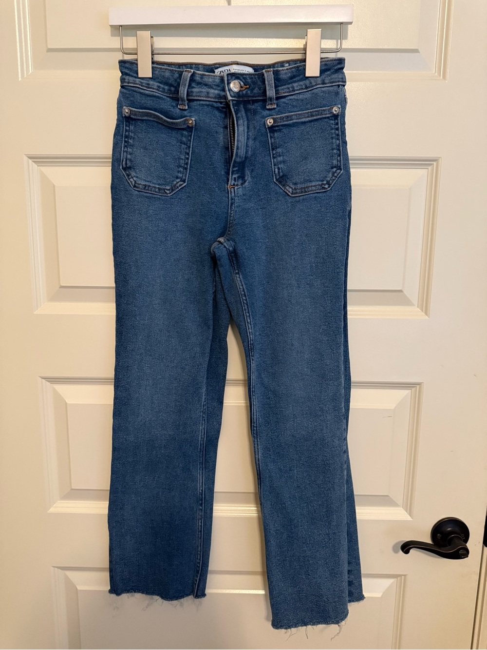Zara Mid Blue Cropped Straight-Leg Jeans